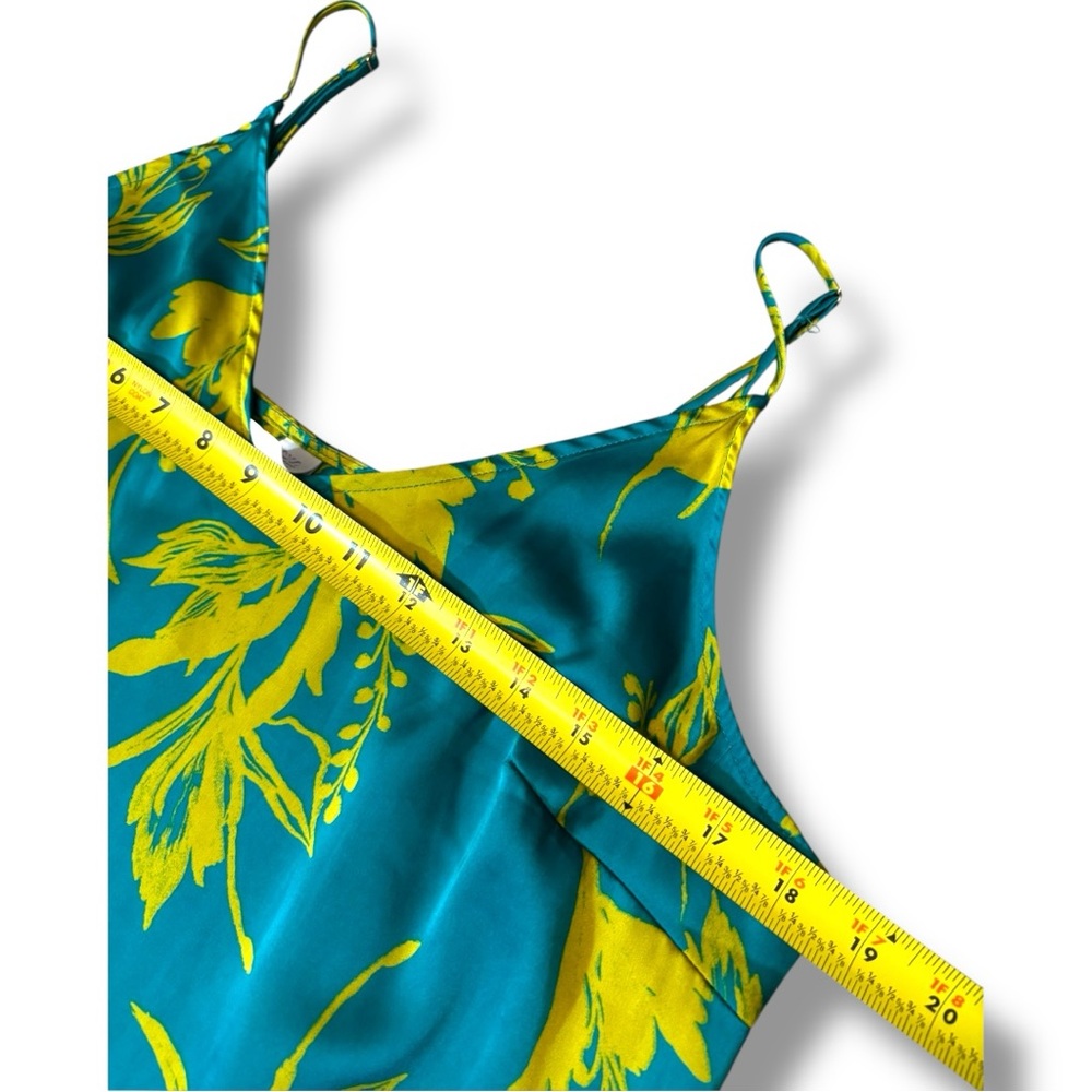 Stars Above Teal/Yellow Silky Floral Tropical Print Sleeveless Mini Slip Dress - Picture 9 of 16